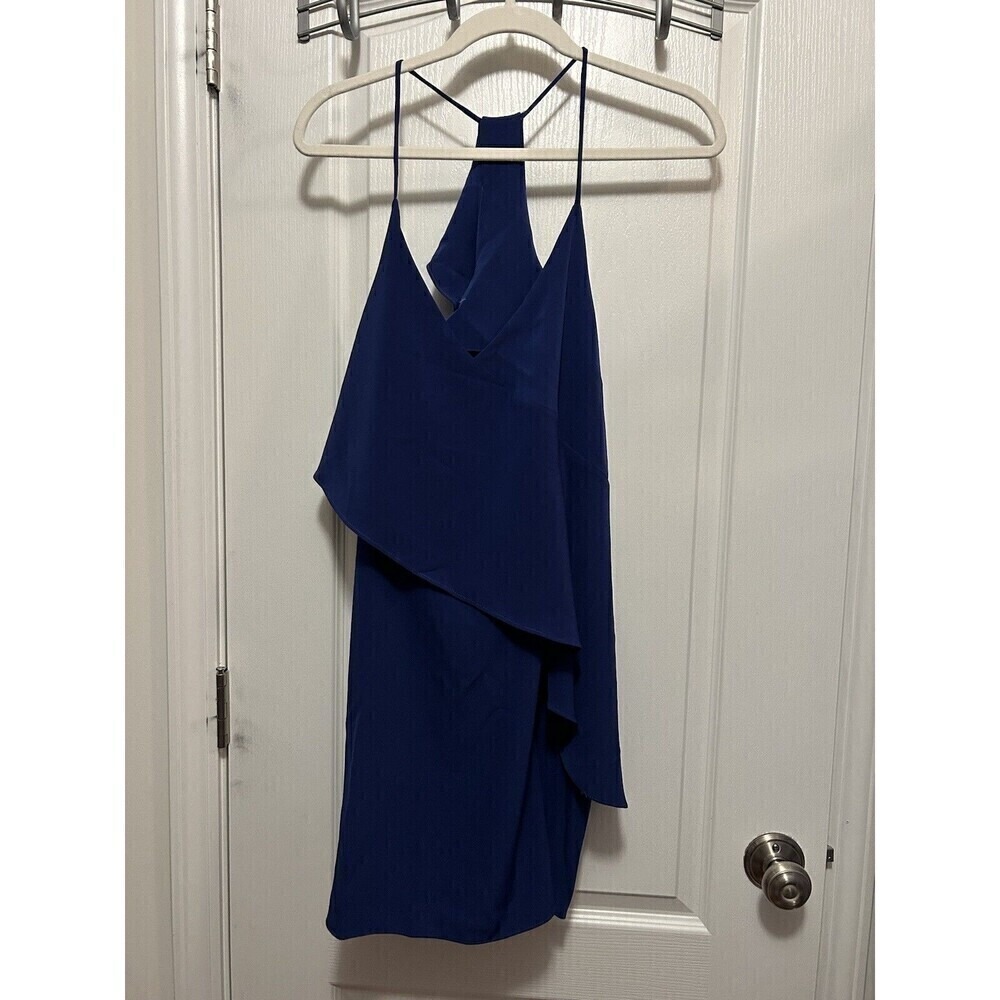 A by Amanda Uprichard Cascading‎ Ruffle Mini Dress in Blue Womens M Sleeveless